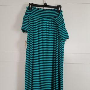 So striped off the shoulder dress